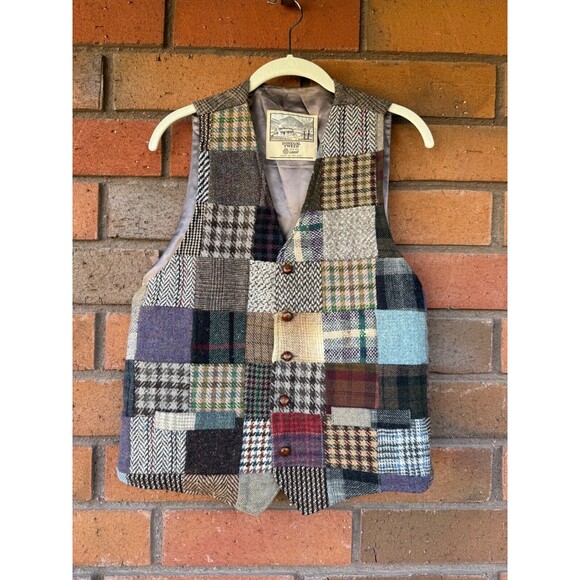 Vintage Donegal Patchwork Tweed‎ Waistcoat Knitted Wool Jacket | Size Medium - Picture 1 of 10